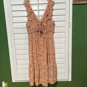 Floral Midi Skirt in Orange and White